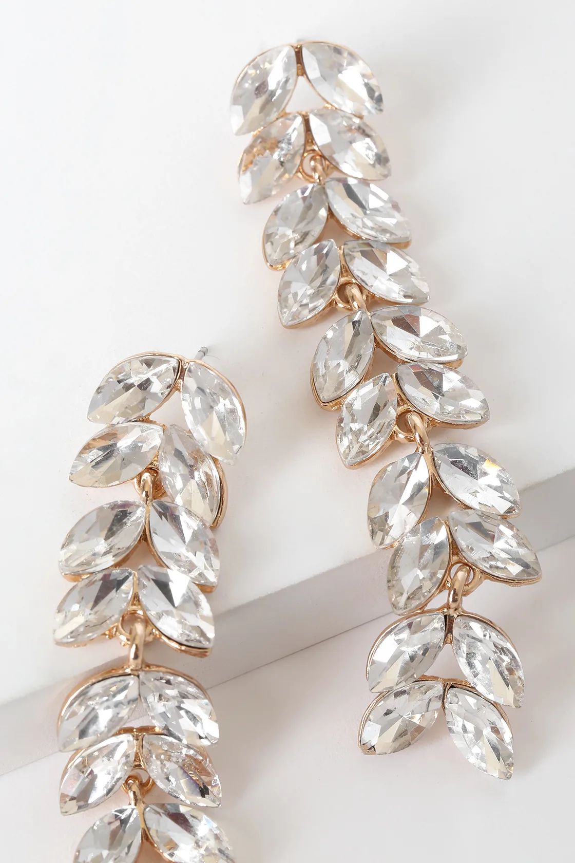 Luxe Glamour Gold and Rhinestone Drop Earrings | Lulus