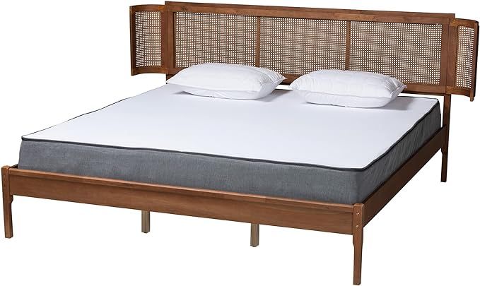 Baxton Studio Eridian Walnut Brown Finished Wood and Natural Rattan King Size Platform Bed | Amazon (US)