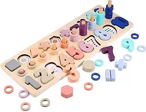 Wooden Number Puzzle Sorting Montessori Toys for Toddlers, Voamuw Shape Sorter Counting Game for ... | Amazon (US)