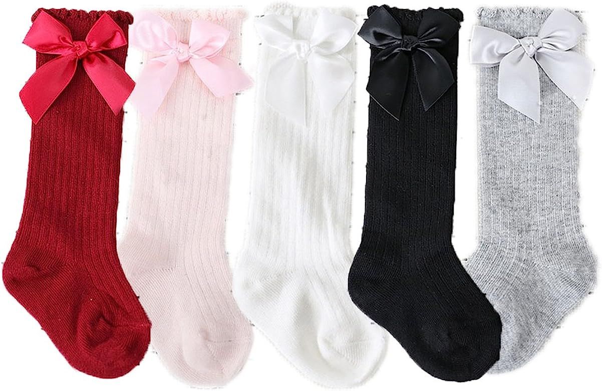 Sweet Bowknot Baby Girls Socks Infant Cotton Knee High Socks | Amazon (US)