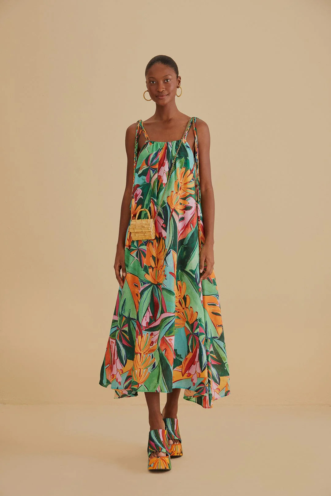 Multicolor Banana Foliage Sleeveless Midi Dress | FarmRio (US)