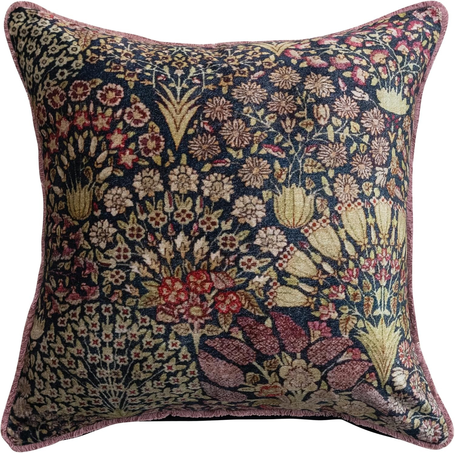 Creative Co-Op Botanical Print Eyelash Fringe Cotton Velvet Square Pillow, Multicolor Finish | Amazon (US)