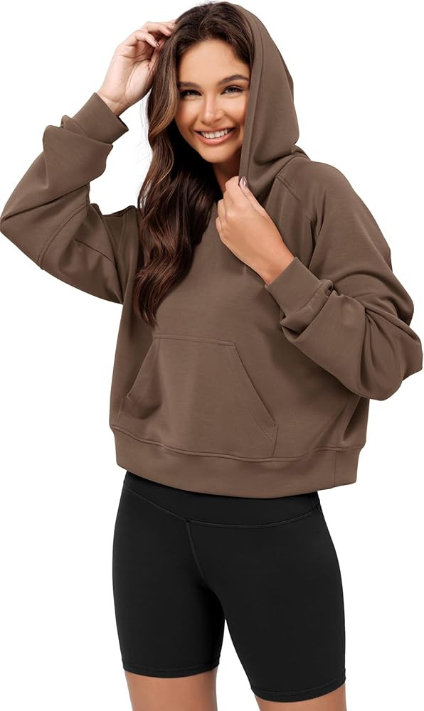 ODODOS Modal Soft Long Sleeve Cropped Hoodie for Women Oversized Pullover Sweatshirts with Pocket | Amazon (US)