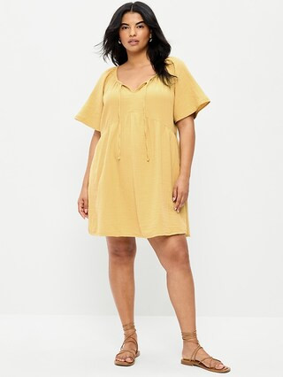 Crinkle Gauze Flutter-Sleeve Mini Swing Dress | Old Navy (US)