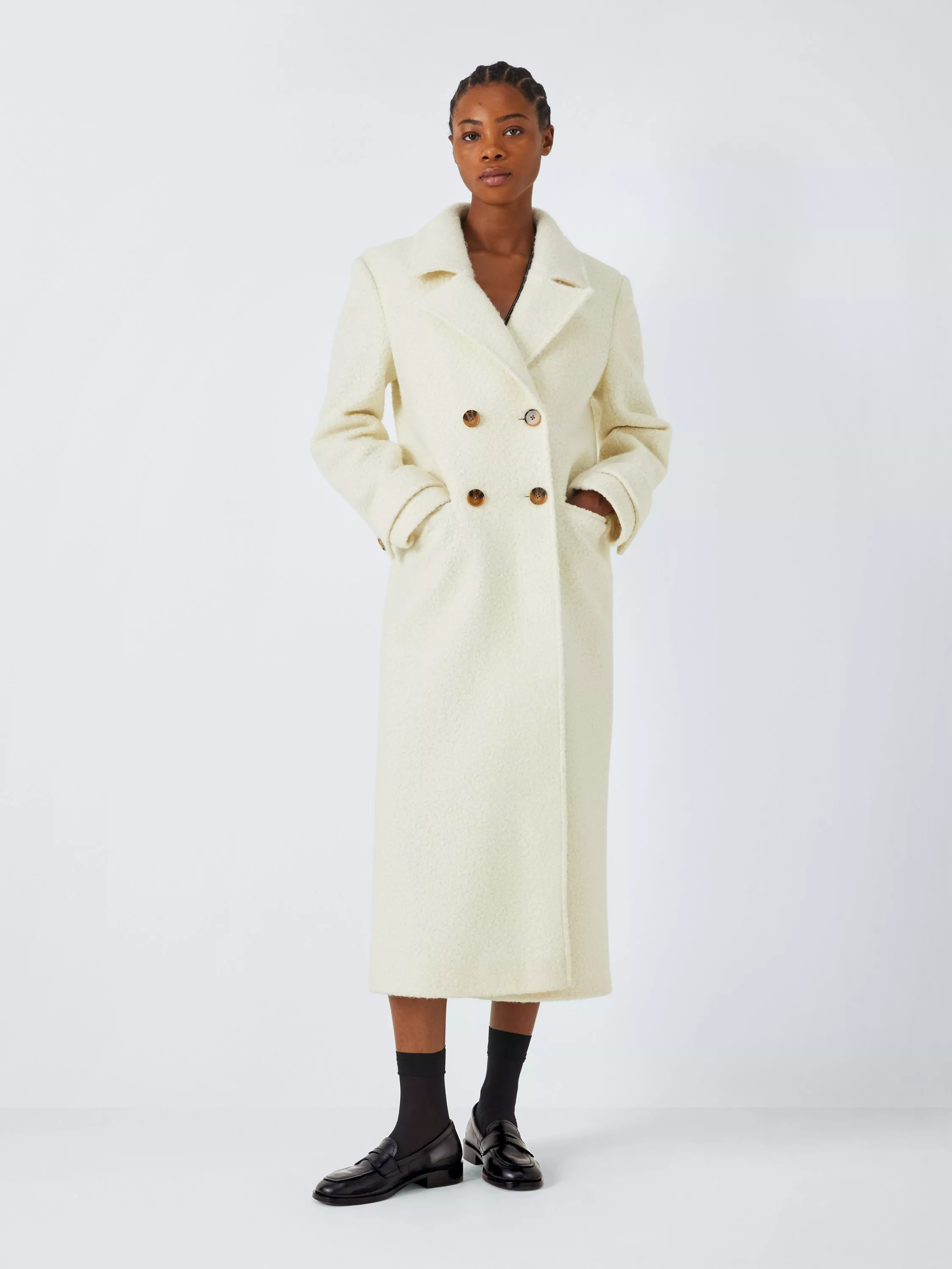 John Lewis ANYDAYBoucle Double Breasted Coat, Cream | John Lewis (UK)