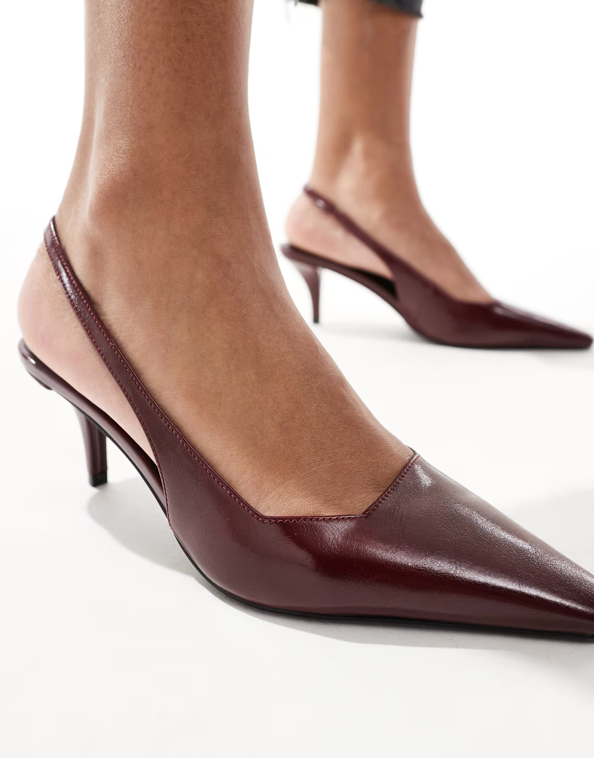 ASOS DESIGN Shake slingback kitten heels in burgundy | ASOS (Global)