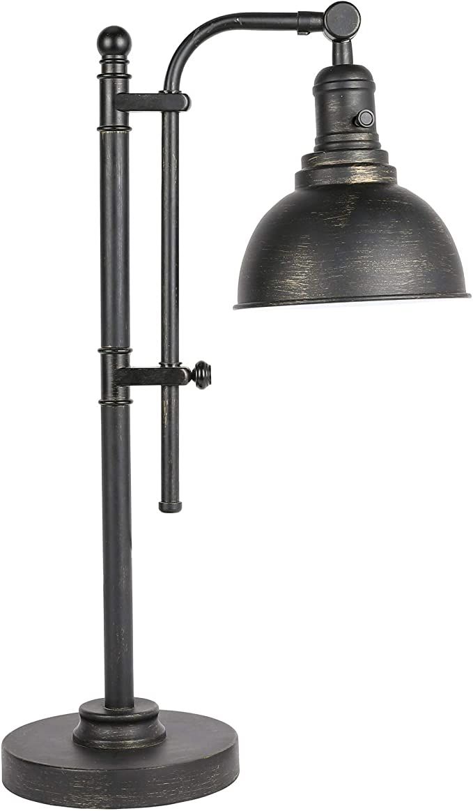 VONLUCE Rustic Desk Lamp Black Adjustable, Industrial Style Metal Task Lamp (25"-29"), Vintage Wo... | Amazon (US)