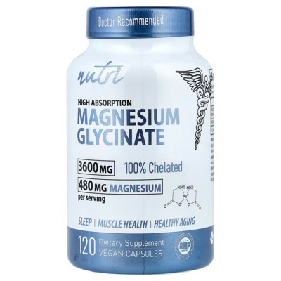 Nutri Magnesium Glycinate, High Absorption, 120 Vegan Capsules (900 mg per Capsule) | Target