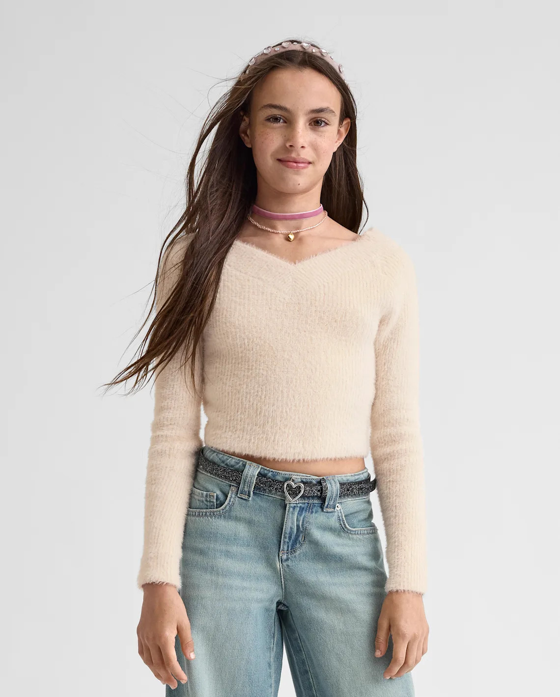Tween Girls Eyelash V Neck Sweater - cream | The Children's Place