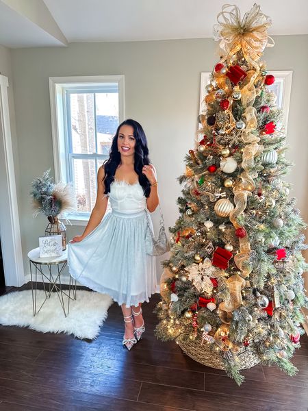 Under $30 amazon silver sparkly midi skirt (small, 5+ colors), under $50 amazon sparkly bow heels (tts), under $30 amazon white feather corset top (small), under $30 amazon silver sparkly bag — a perfect holiday party or New Year’s Eve look! #founditonamazon 

#LTKCyberWeek #LTKparties #LTKHoliday