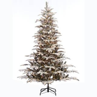 Puleo International 7.5 ft. Pre-Lit Incandescent Aspen Green Fir Flocked Artificial Christmas Tre... | The Home Depot