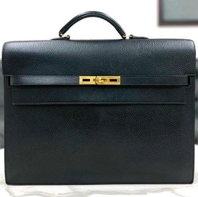 HERMES Kelly Depeches 38 Briefcase Business Bag Black Gold Ardennes Leather \u25a1A | eBay | eBay US