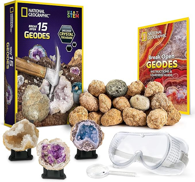 NATIONAL GEOGRAPHIC Break Open 15 Premium Geodes - with Goggles, Detailed Learning Guide, 3 Displ... | Amazon (US)