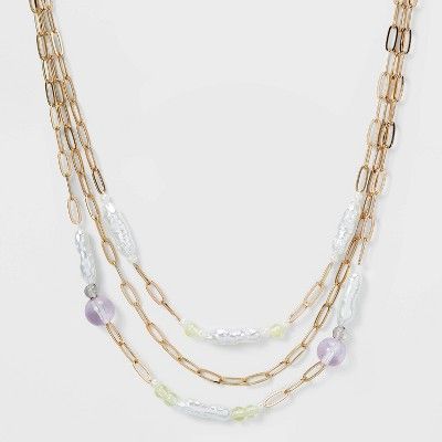 Simulated Pearl and Beaded Layered Necklace - A New Day™ | Target
