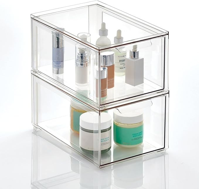 mDesign Plastic Stackable Bathroom Storage Organizer Bin with Pull Out Drawer for Cabinet, Vanity... | Amazon (US)