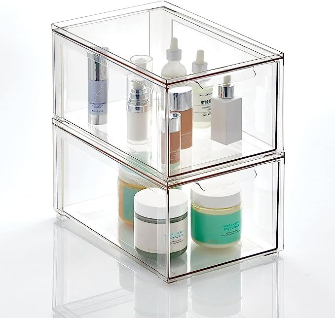mDesign Plastic Stackable Bathroom Storage Organizer Bin with Pull Out Drawer for Cabinet, Vanity... | Amazon (US)