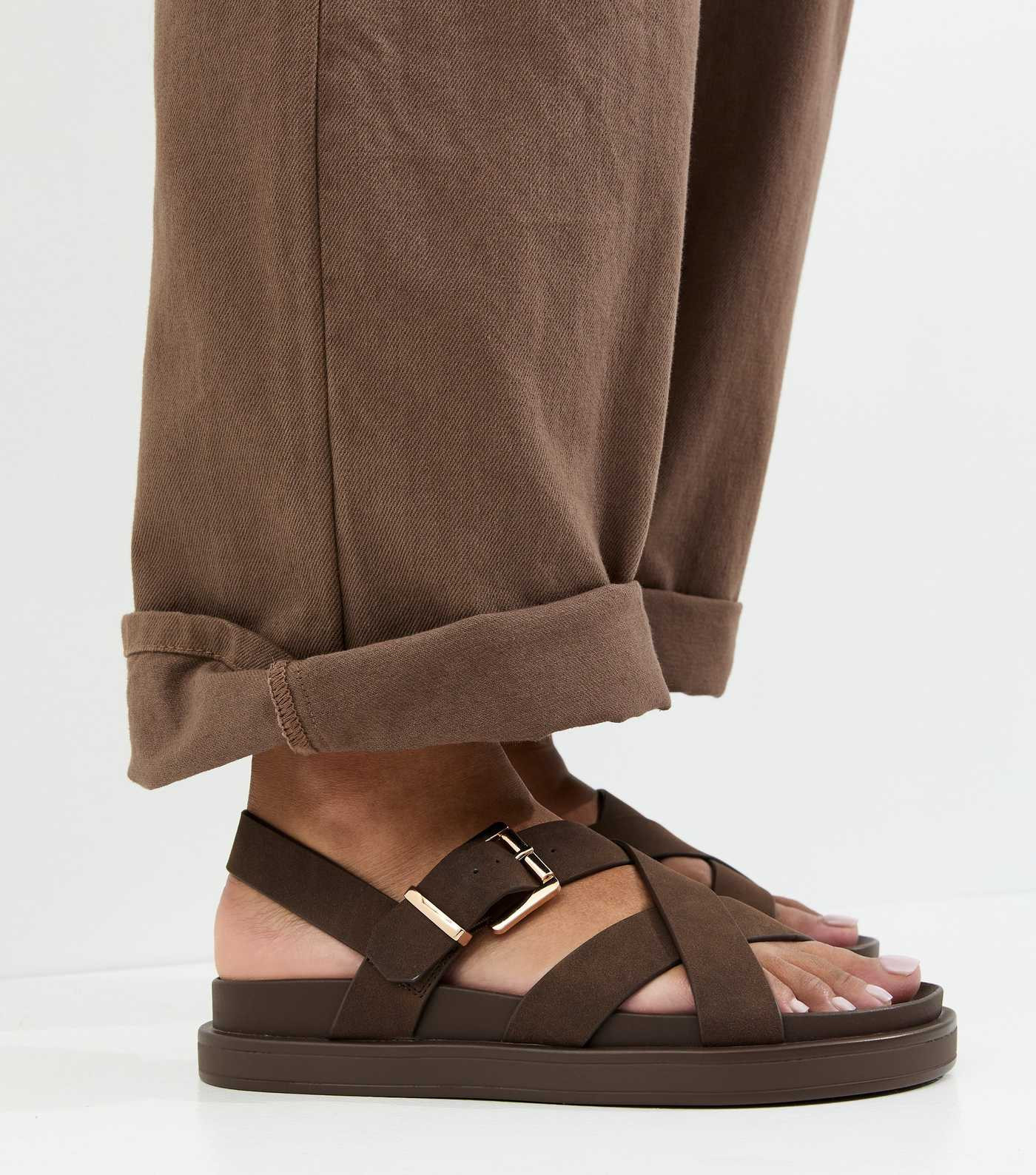 Brown Faux Brushed Leather Multi Strap Chunky Flat Sandals | New Look | New Look (UK)