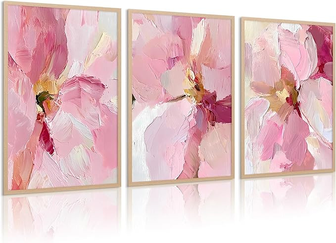 Abstract Floral Wall Art Pink Flower Canvas Pictures Modern Wall Decor Blush Pastel Pink Prints P... | Amazon (US)