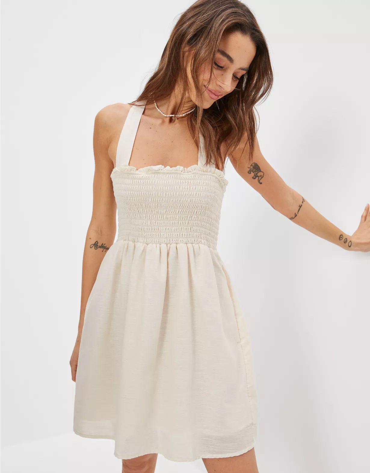 AE Smocked Cross-Back Mini Dress | American Eagle Outfitters (US & CA)