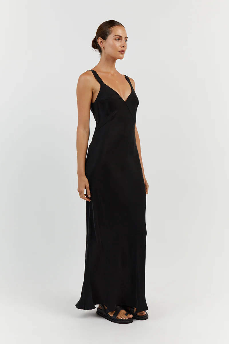 KENDALL BLACK SLIP MIDI DRESS | DISSH