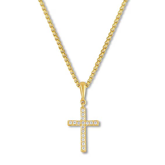 Diamond Cross Necklace 1/15 ct tw Round-cut 10K Yellow Gold | Kay Jewelers