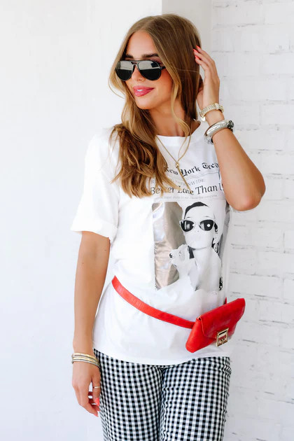 Madeline White Graphic Short Sleeve Top | The Willow Tree