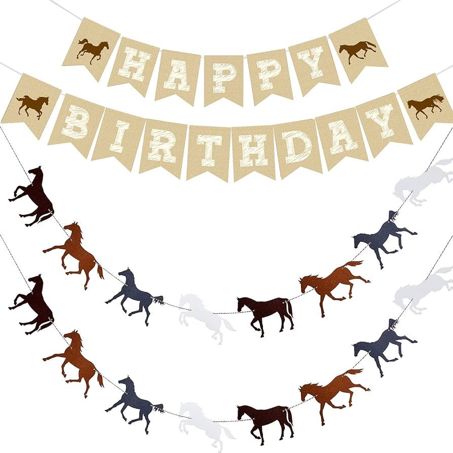 Horse Birthday Banner Party Decorations Racing Horse Banner Paper Bunting Garland Farm Theme Deco... | Amazon (US)