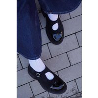 Black Leather Platform Mary Janes Women With Patent Round Toe, Retro Style Dress Shoes, Flat Shoes | Etsy (US)