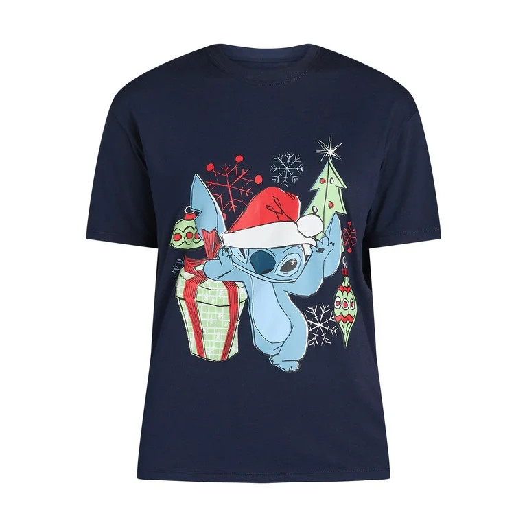 Stitch Women's Christmas Graphic Tee with Short Sleeves, Sizes XXS-XXL | Walmart (US)