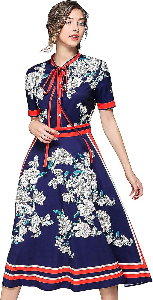 LAI MENG FIVE CATS Women's Floral Print Button up Midi Dress Casual A-line Shirt Dresses | Amazon (US)