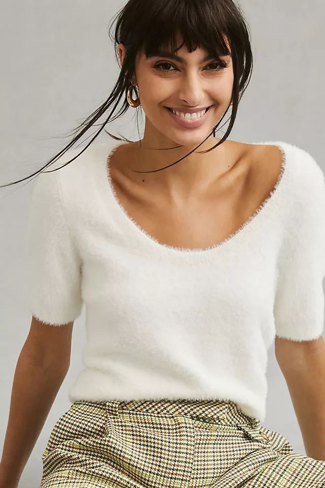 Maeve Scoop Neck Eyelash Sweater Tee | Anthropologie (US)