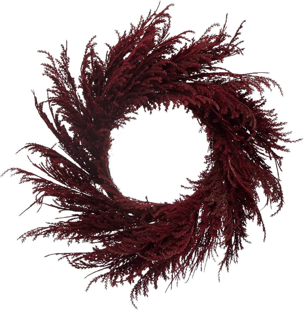 Creative Co-Op Round Faux Pampas Grass Wreath, Burgundy | Amazon (US)