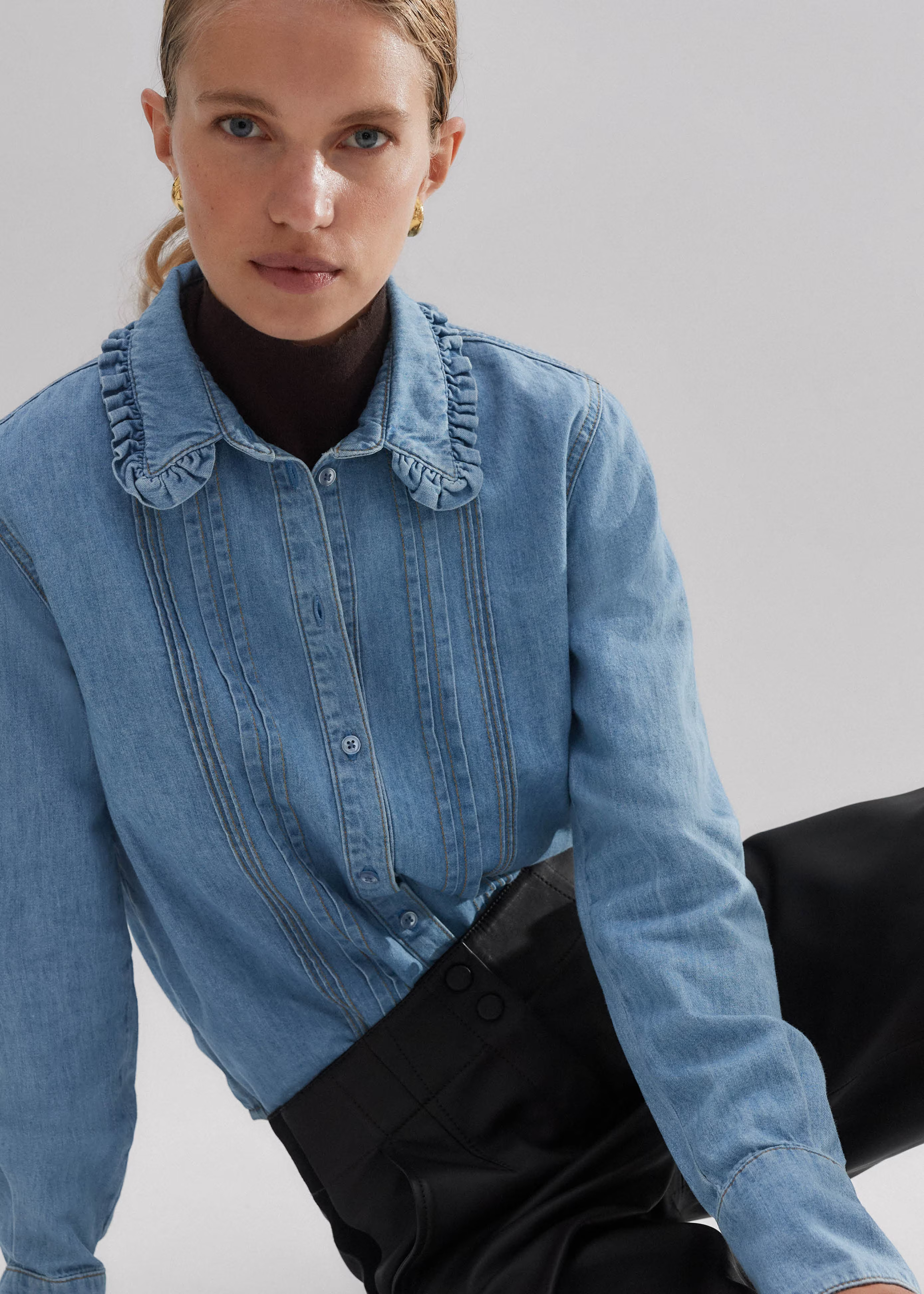 Women's Blue Denim Feminine Shirt | ME+EM | ME+EM US