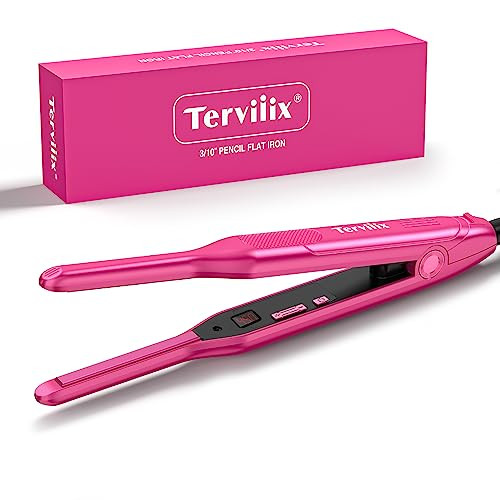 Terviiix Mini Flat Iron and Hair Straightener for Short Hair, Edges, and Pixie Cut - 3/10 Inch Skinny Pencil Straightener for Black Women's Baby Hair, LCD Digital Display, Dual Voltage, Pink | Amazon (US)