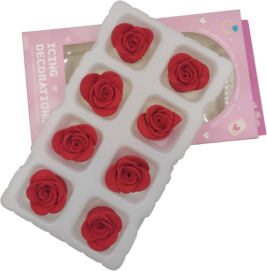 Edible Valentine's Day 8 pieces Big Red Rose Sprinkles Cake Cupcake Toppers Cookie Icing Decorati... | Amazon (US)