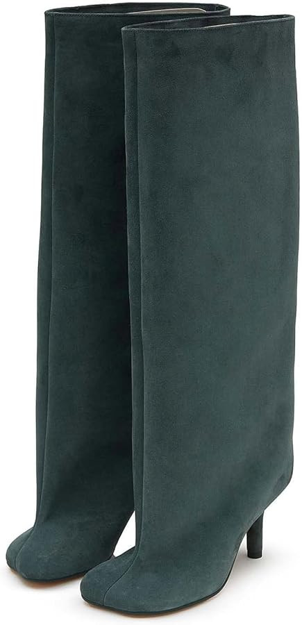 Women's Knee High Boots Nude Suede Wide Calf Stiletto Long Boots Pull On High Heel Riding Boots F... | Amazon (US)