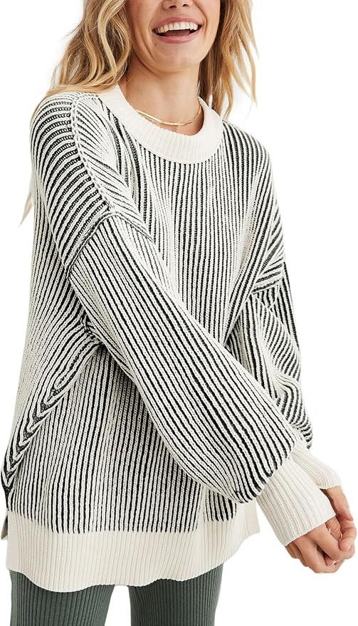 Beyond Chenille Sweater for Women 2026 Winter Crew Neck Pullover Sweater Color Block Knit Tops | Amazon (US)