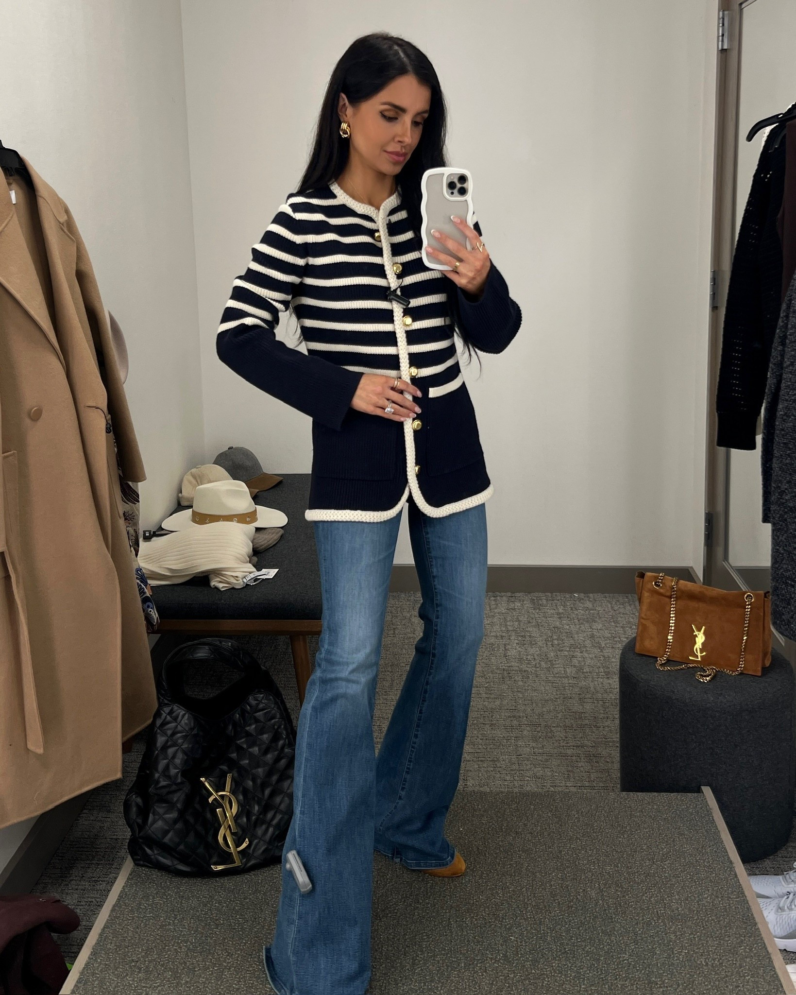 Nordstrom anniversary sale 2025
Fall outfit ideas 
Rag & bone stripe cardigan wearing an XS
Frame flared denim wearing a 24
Marc fisher tan suede booties run tts
#nordstrom #nsale 

#LTKStyleTip #LTKSaleAlert #LTKSeasonal