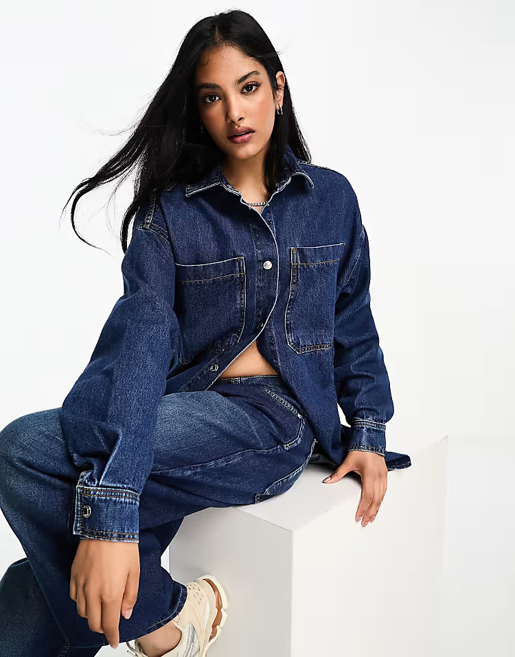 ASOS DESIGN minimal denim shirt in lightwash | ASOS (Global)