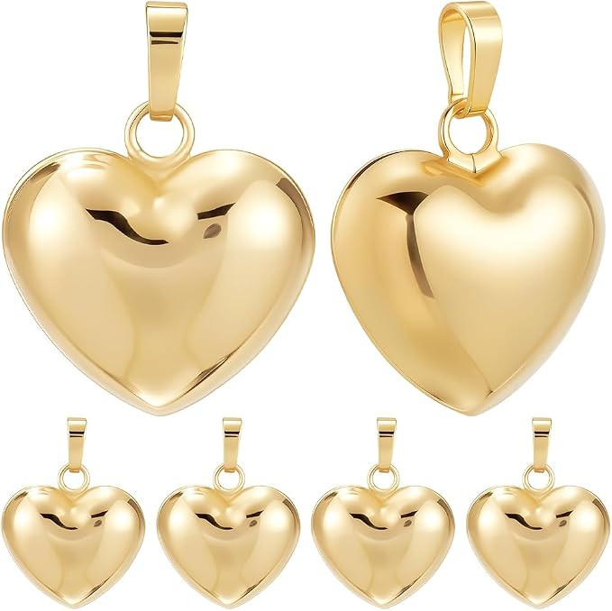 Beebeecraft 1 Box 10Pcs Heart Charm 18K Gold Plated Brass Large Puffy Love Shape Charms with Loop... | Amazon (US)