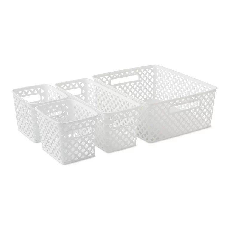 Mainstays Decorative Storage Basket, Set of 4, White | Walmart (US)