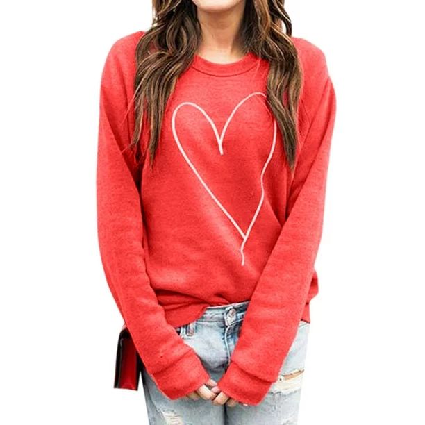 Nlife Women Round Neck Long Sleeve Heart Print Tops Shirt | Walmart (US)