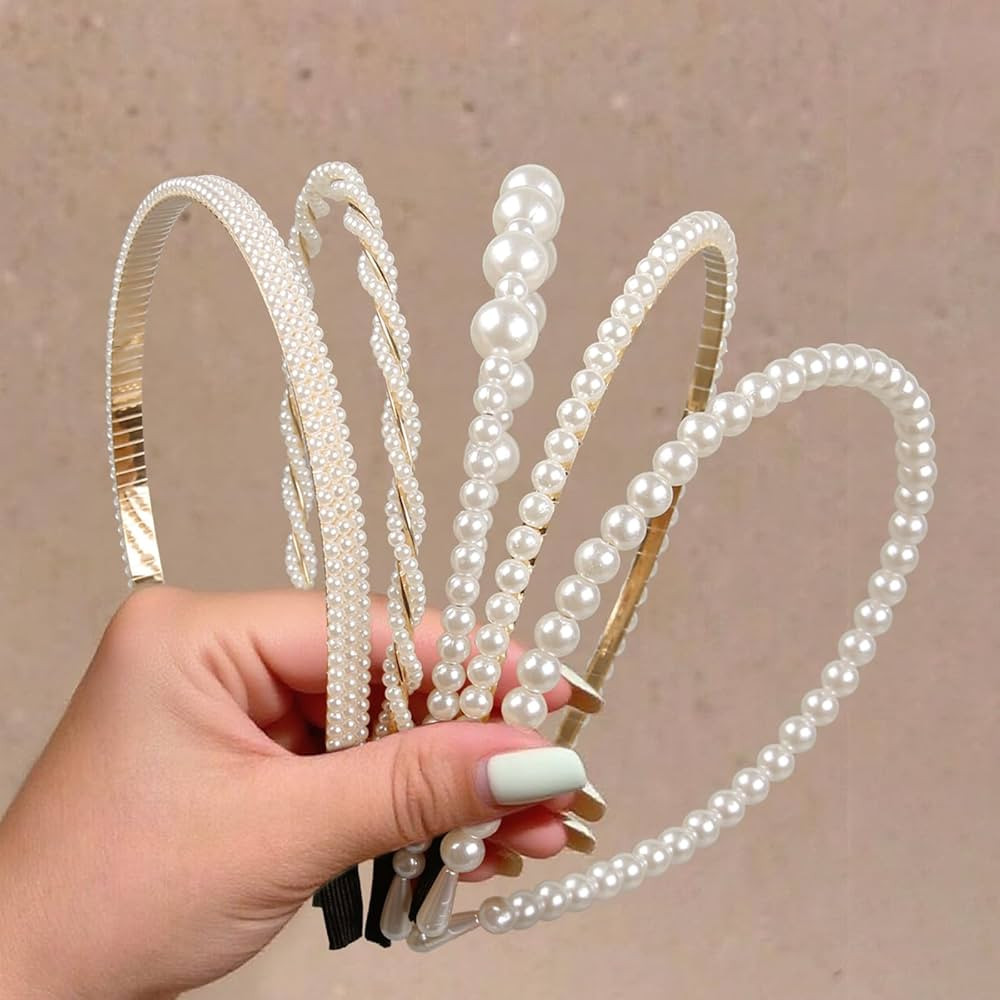 5 Pcs Pearl Headbands for Women Non Slip White Pearl Hairbands Fashion Bridal Headband for Weddin... | Amazon (US)