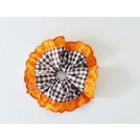 Brown & White Gingham Scrunchie With Orange Broderie Ruffle Lace Trim - Handmade in UK | Etsy (UK)