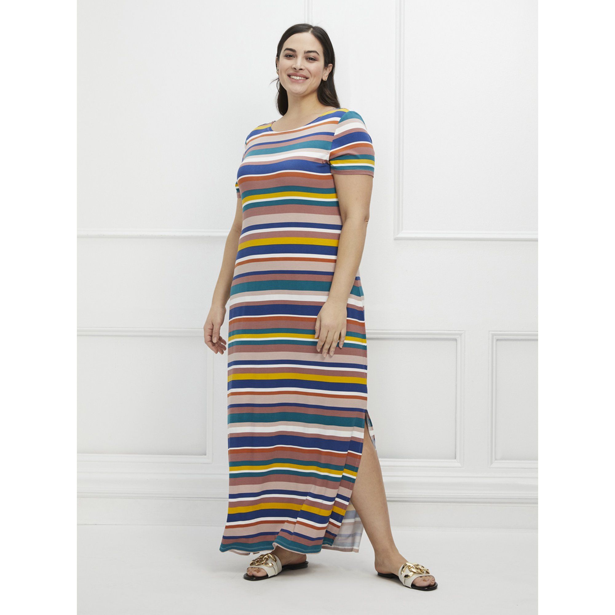 ELOQUII Elements Women's Plus Size Striped Maxi Dress with Twist Back | Walmart (US)