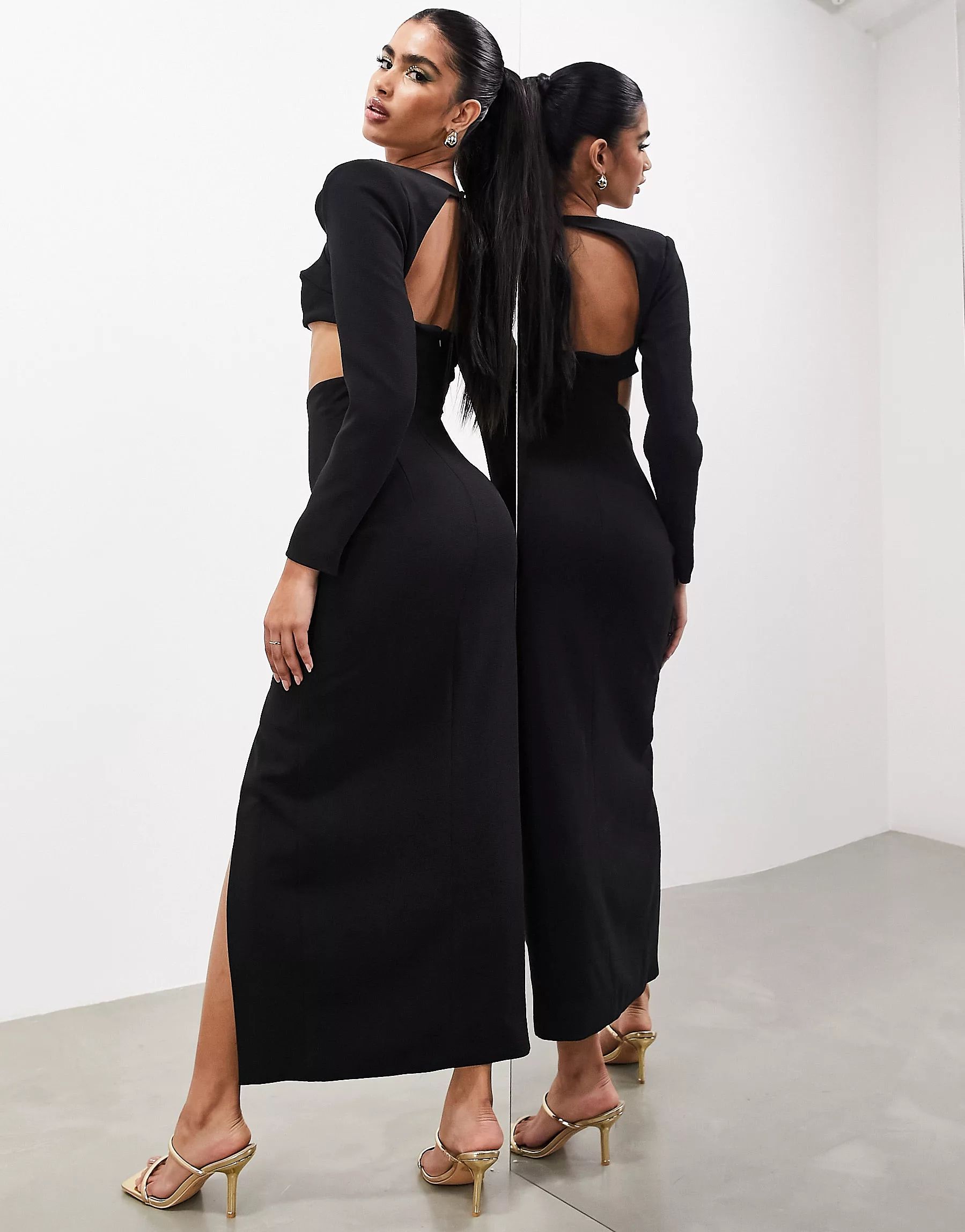 ASOS EDITION statement long sleeve square neck maxi dress in black | ASOS (Global)