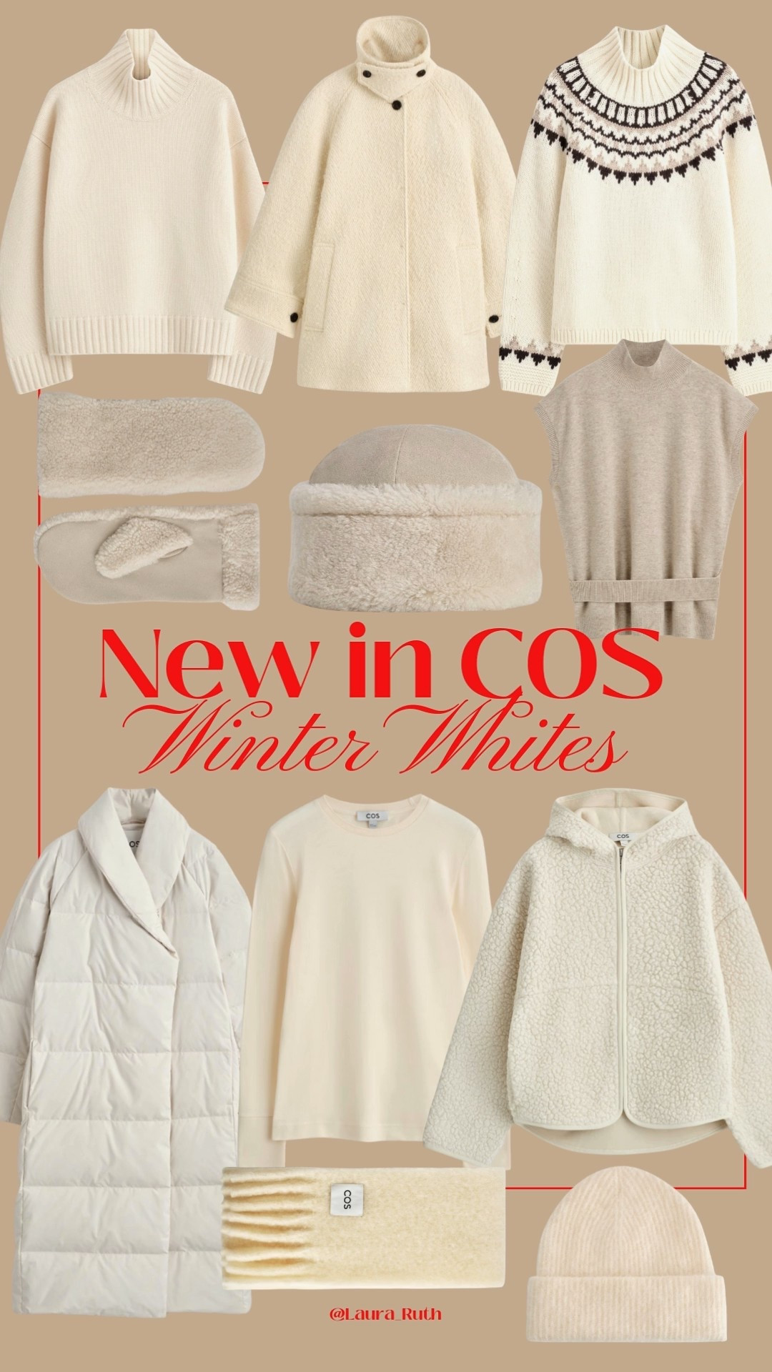 A roundup of New in COS winter whites full of timeless classics and neutral staples to keep you warm all season. Cosy knits, soft textures, and elevated essentials to build the perfect winter wardrobe. 🤍🧦⛸️ 

#LTKgiftguide #LTKuk #LTKwinter