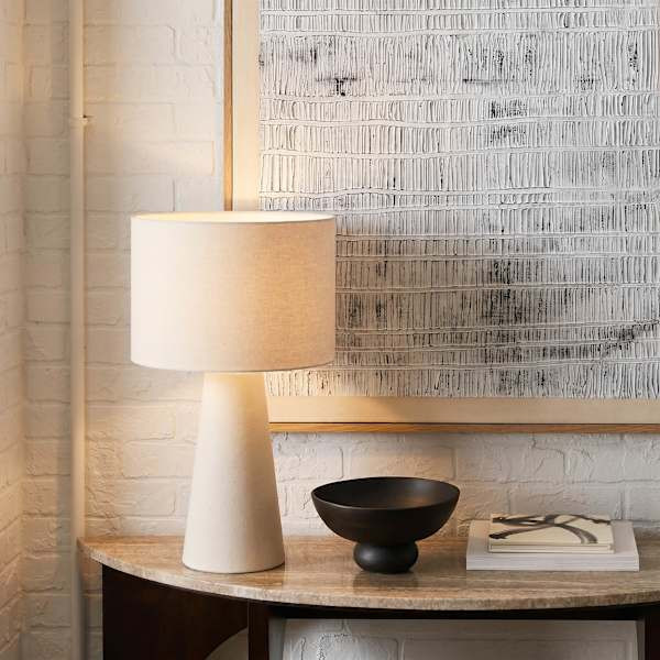 Off-White Fabric Lamp & Shade, Medium | At Home