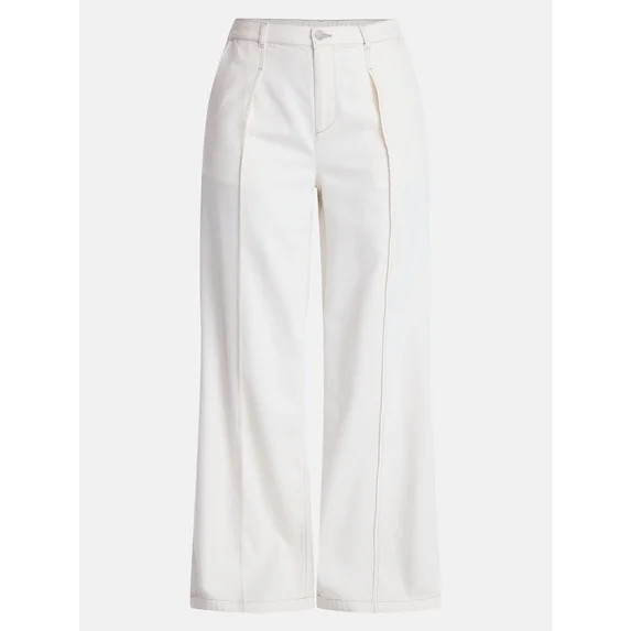 Time and Tru Women's High Rise Drapey Pleated Wide Leg Jeans, 30" Inseam, Sizes XS-XXXL | Walmart (US)