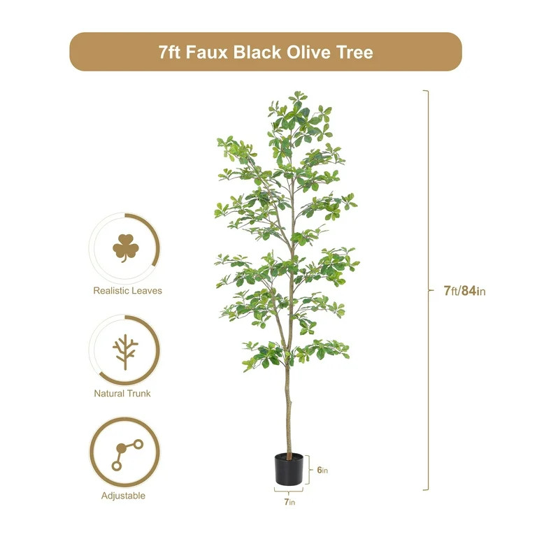Nafresh 7ft Black Olive Tree with Lifelike Silk Leaves & Trunks, 84in Faux Black Olive Tree for H... | Walmart (US)